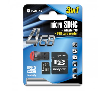PLATINET 3-IN-1 MICROSD 4GB MULTI KIT Memory Card
